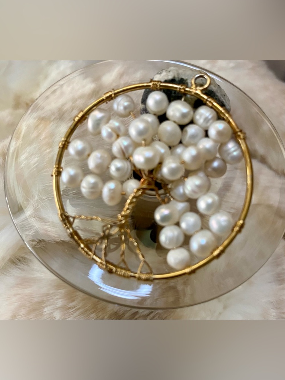 Gold Wire Tree of Life Pendant with White Freshwater Pearls